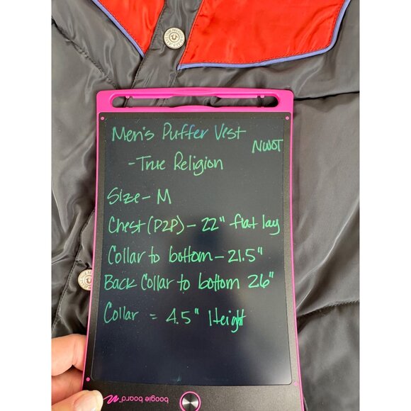 True Religion Mens M Puffer Vest Red & Gray Button Front Warm Jacket Style NWOT - Picture 9 of 9